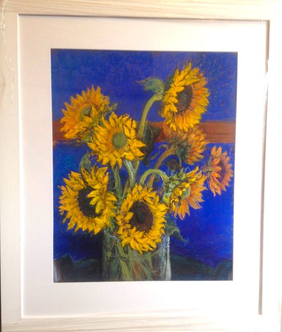 Sunflowers with Cobalt Blue