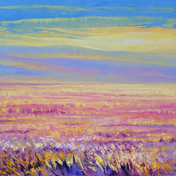 Pink Field at Sunrise II 80x80cm