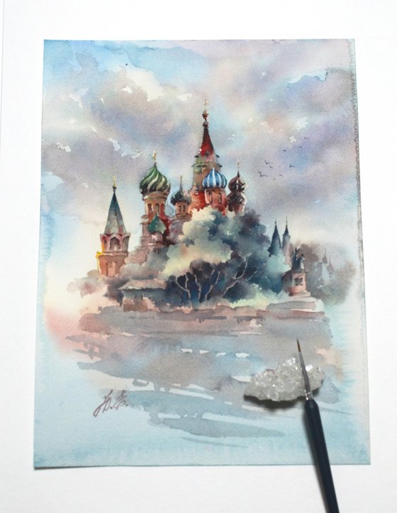 Moscow, St. Basil's Cathedral, Russia in watercolor
