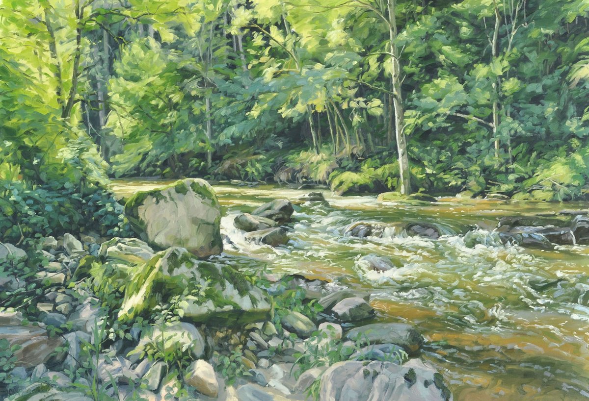 Impressionistic Landscape Oil Painting By Anne Baudequin, 51 X 35, The Sumene After The Storm, Original Artwork