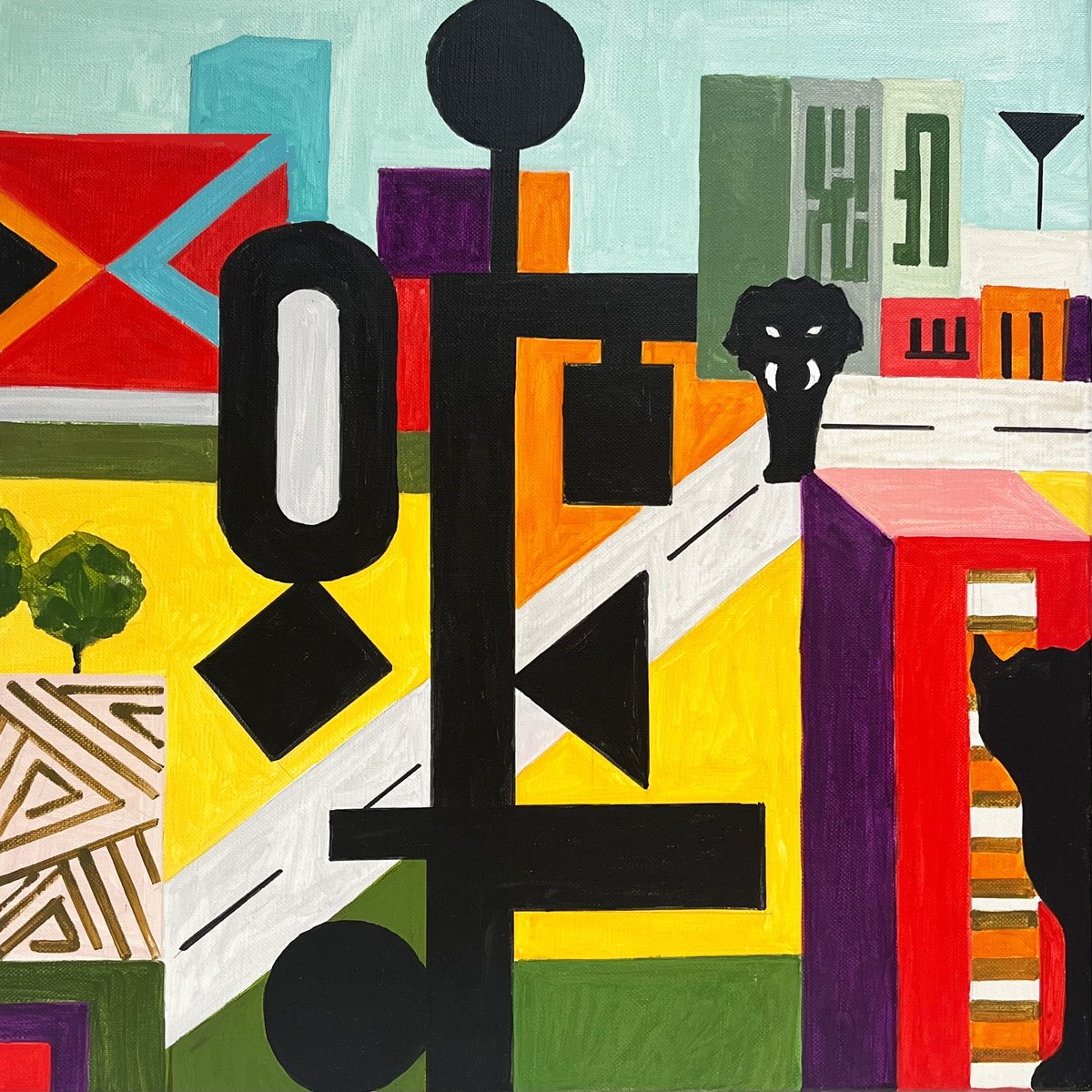 Urban And Pop Cityscapes Acrylic Painting By Andre Baldet, 16 X 16, Cape-Town_A-04C, Original Artwork