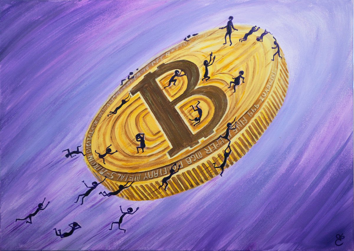 Surrealistic Abstract Acrylic Painting By Dmytro Yeromenko, 28 X 20, Triumph And The Tragedy Bitcoin 3, 70*50, Original Artwork