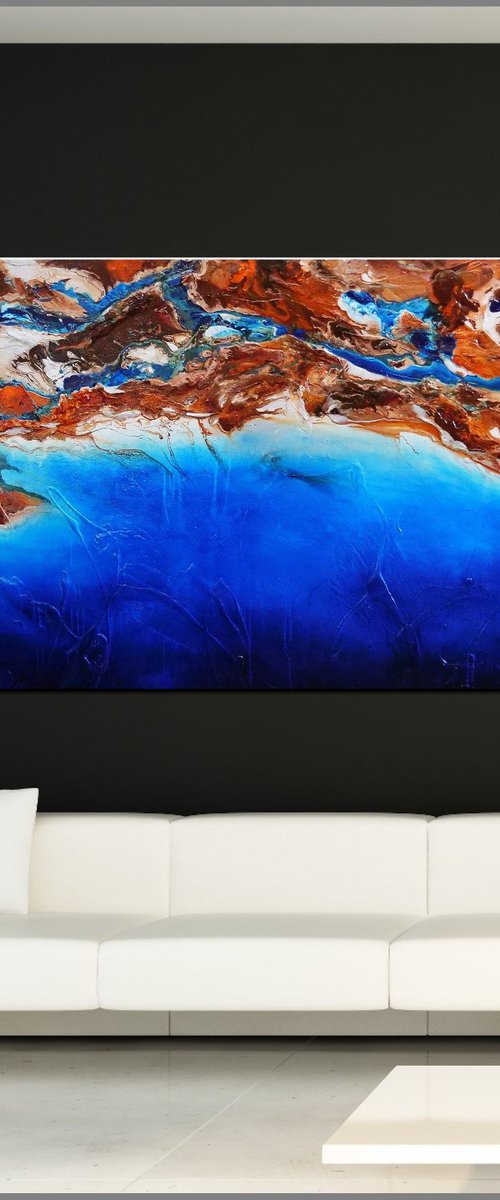 Blue Candy Coast 240cm x 100cm Blue Orange Textured Abstract Art by Franko