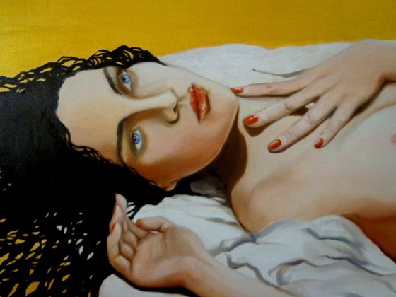 Golden dream - original painting - portrait - erotic