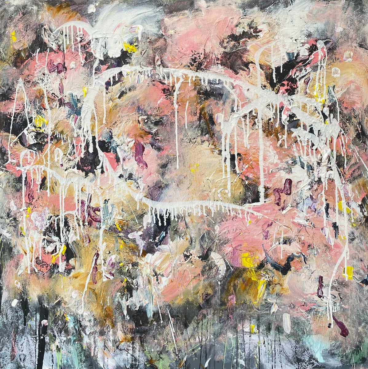 Abstract Acrylic Painting By Annette Spinks, 43 X 43, Abstract Blossom, Original Artwork