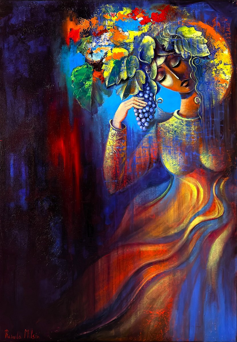 Portrait Oil Painting By Reneta Isin, 28 X 39", " Grape Harvest ", Original Artwork