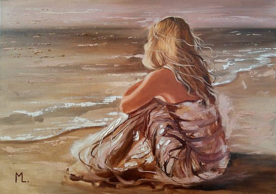 " SEA  ... "-  SKY SEA SAND liGHt  ORIGINAL OIL PAINTING, GIFT, PALETTE KNIFE