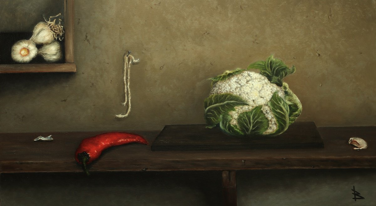 Impressionistic Still Life Oil Painting By Oleg Baulin, 28 X 16", Red Pepper, Original Artwork