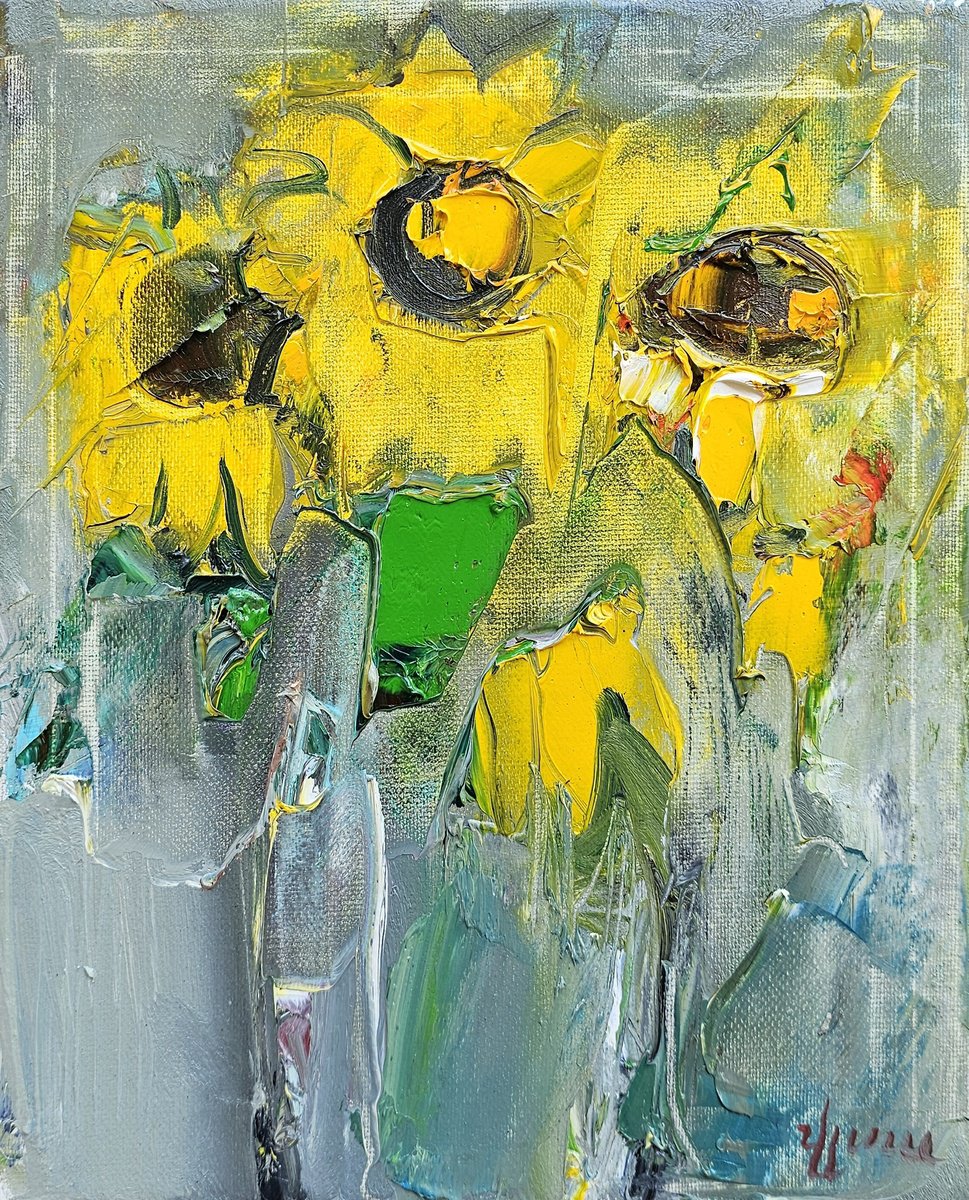 Impressionistic Botanical Oil Painting By Vlas Ayvazyan, 12 X 16", Golden Radiance, Original Artwork