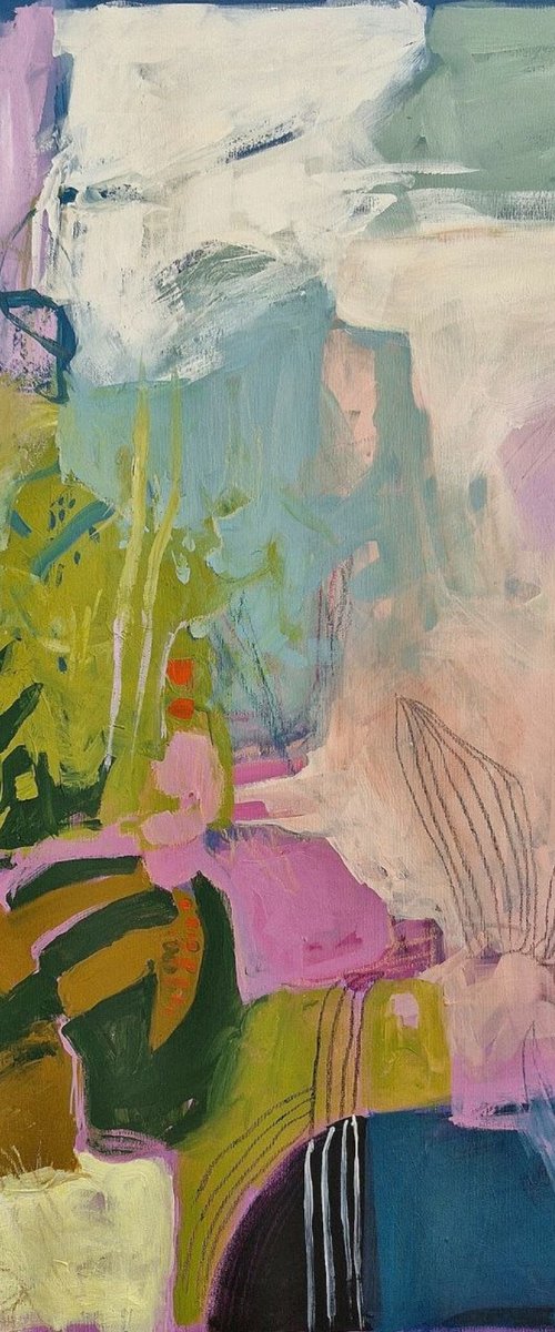 "Dreams-3" Pink green blue abstract art by Yana Sagan