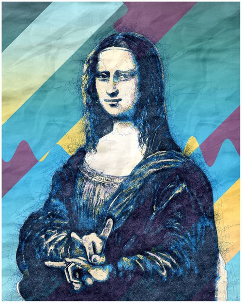 Mona Lisa Sign Of The Horns - Pop Art Modern Poster Stylised Art by Jakub DK - JAKUB D KRZEWNIAK