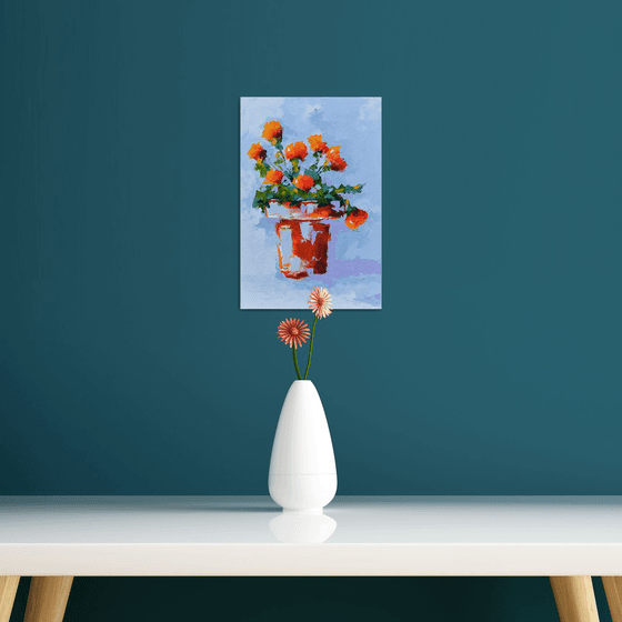 Abstract still life painting. Original Oil painting with flowers in vase