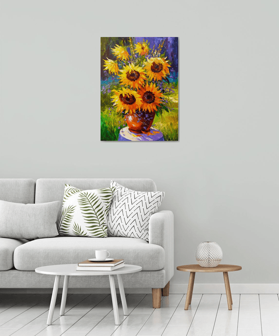 Bouquet of sunflowers in nature