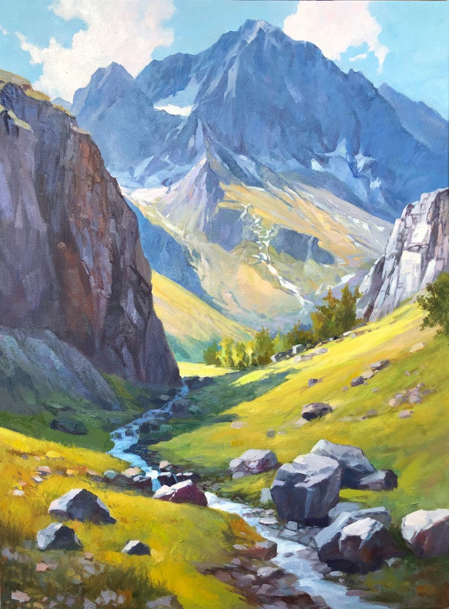 Impressionistic Landscape Oil Painting By Jianzhe Chon, 30 X 40, Valley Z050, Original Artwork