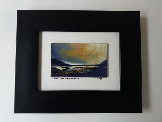 West Coast Study- 2016/12 #9 View to Rum- Scottish Isles - Small Framed Oil Painting 14 x 9.7cm (5.5 x 3.81 Inches)