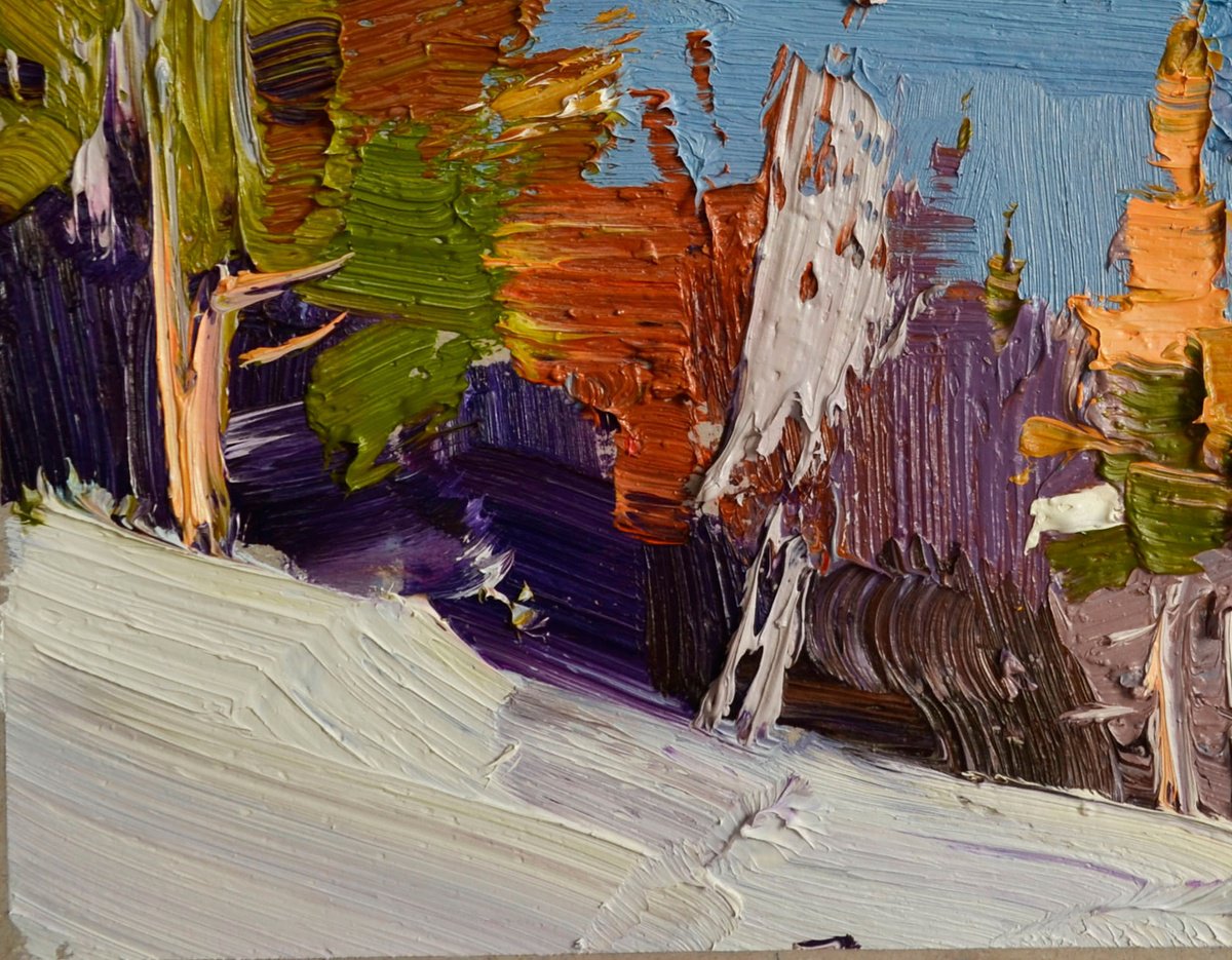 Impressionistic Landscape Oil Painting By Alexander Shandor, 10 X 8, Snowy Slope, Original Artwork