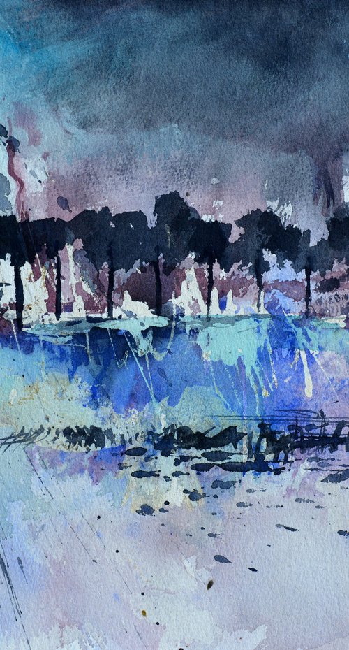 Blue fantasy landscape  - abstract watercolor - 3423 by Pol Henry Ledent