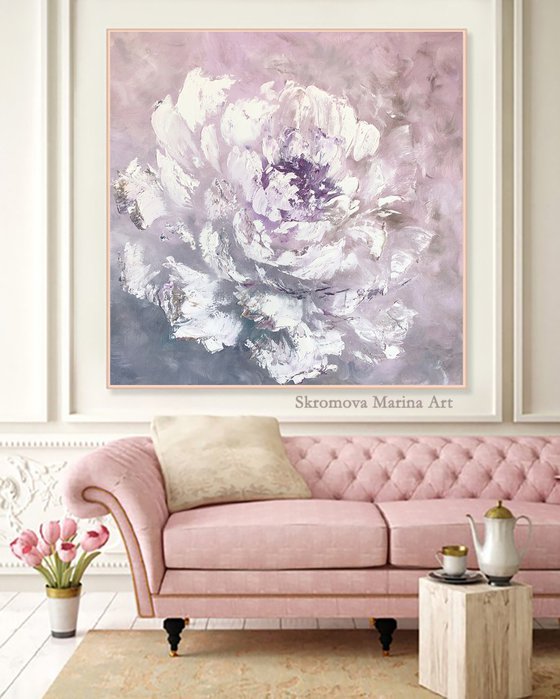 LILAC TENDERNESS - Peony. Abstraction. Floral. Shabby chic. Lilac decor. Pale flower. Macro-peony. 3d flower.