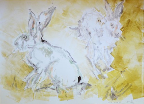 Two Hares Monoprint, 3/3 by Michelle Parsons