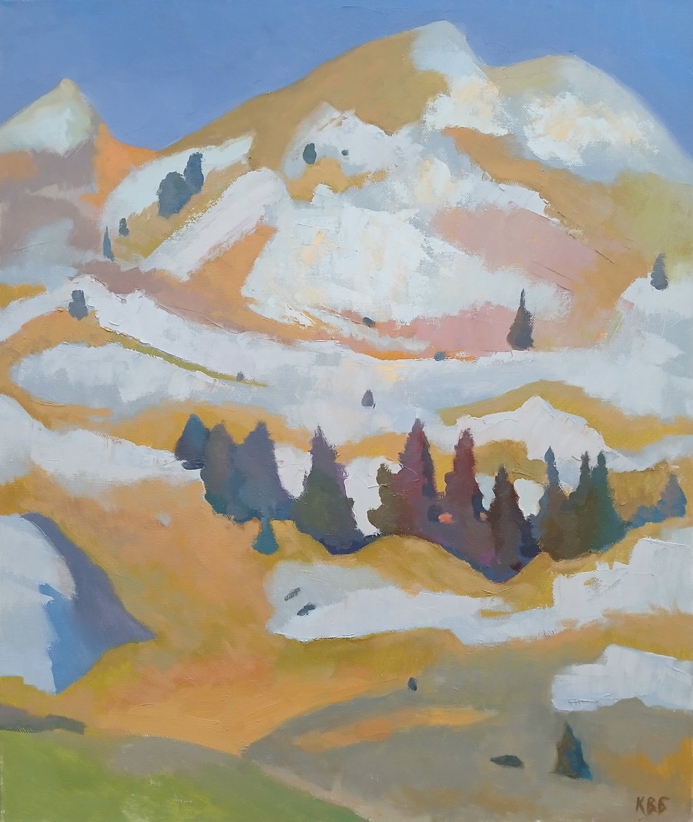 Impressionistic Landscape Oil Painting By Vasyl Koval, 20 X 24", On The Alpine Peak, Original Artwork