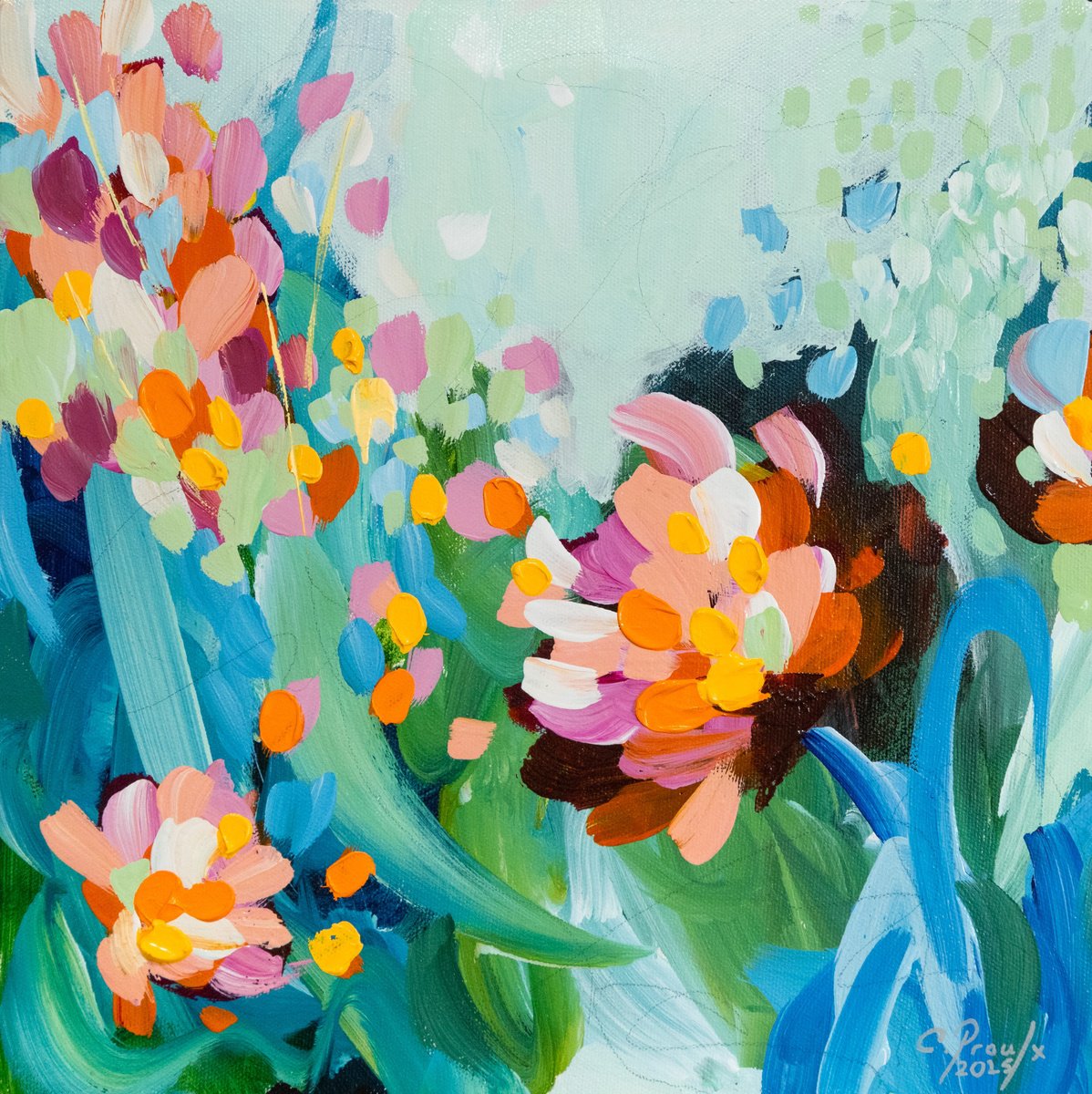 Impressionistic Botanical Acrylic Painting By Chantal Proulx, 12 X 12, Dans L