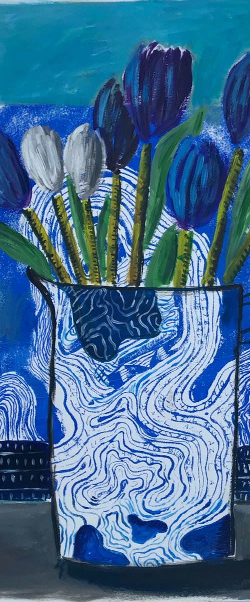 Blue and White Tulips by Roberto Munguia Garcia