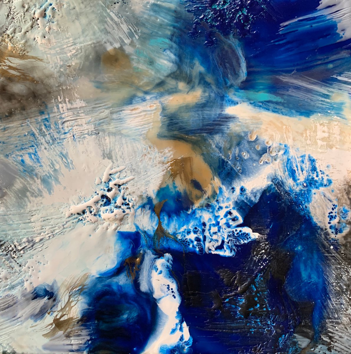 Organic Abstract Painting By Katja Wittmer, 9 X 9", Waves Ii, Original Artwork