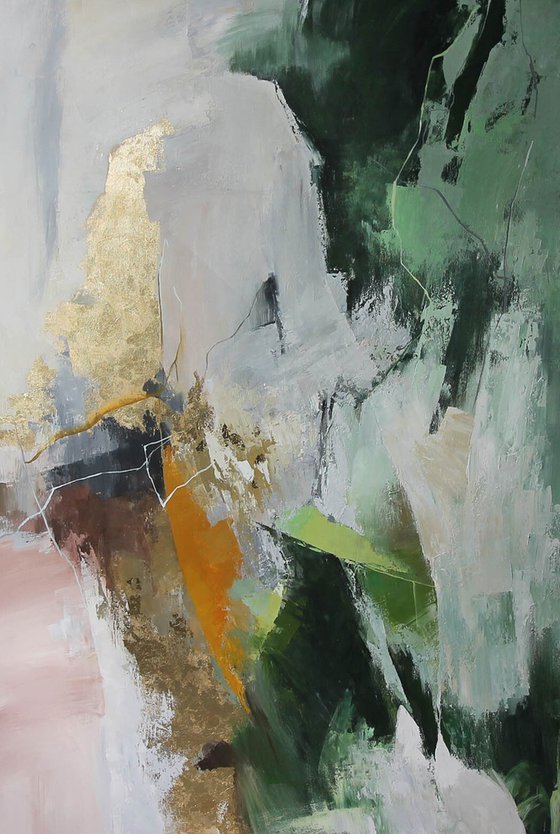 "Green Glory" Green gold abstract acrylic art