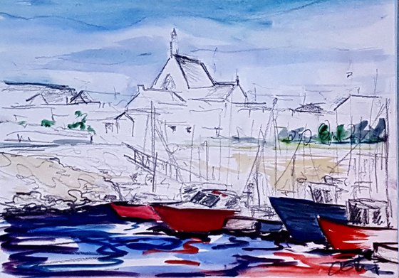 Pencil and Watercolour Study of Kilmore Quay a fishing port in Co.Wexford