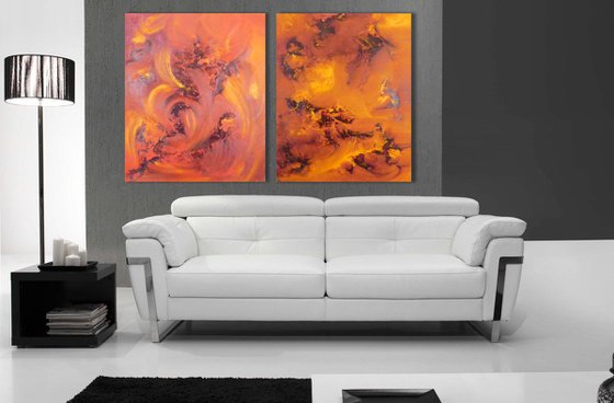 In the moonlight, diptych, two paintings - Original abstract painting, oil on canvas