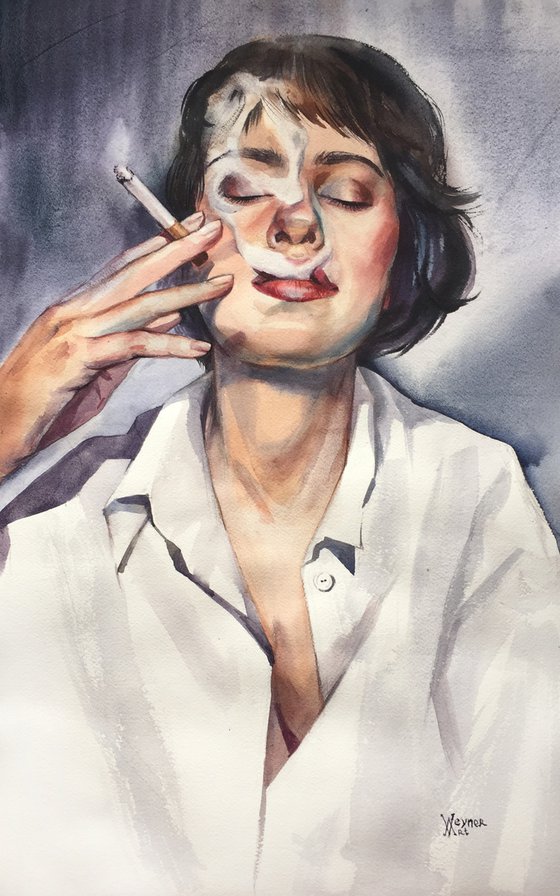 Smoking girl. Smoke of dreams