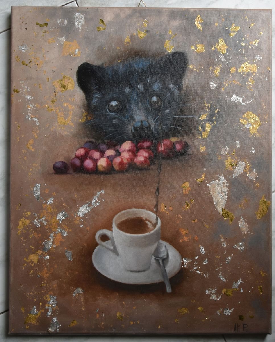 original oil painting coffee kopi luwak by Paola Ali