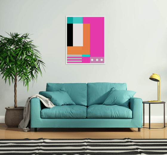 Abstraction artwork  multi-colored orang yellow white pink blue black stripes