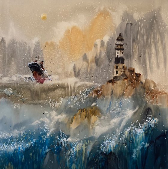 Sold Watercolor “The storm. Full Moon”, perfect gift
