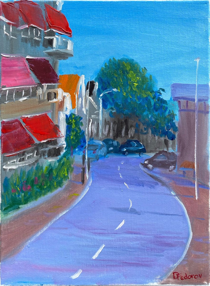 Impressionistic Cityscapes Oil Painting By Dmitry Fedorov, 12 X 16, Street In Coevorden. Pleinair, Original Artwork