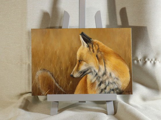 'In long Grass', Fox Painting, Framed and Ready to Hang