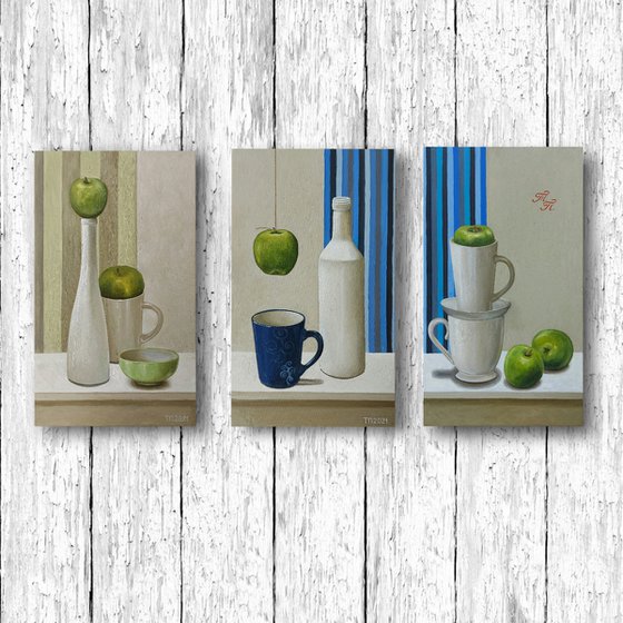 Triptych with green apples