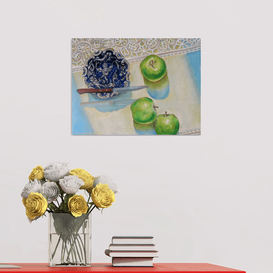 Still life with a plate, apples and a knife Romantic Impressionism (2020) 12x16 in. (30x40 cm)