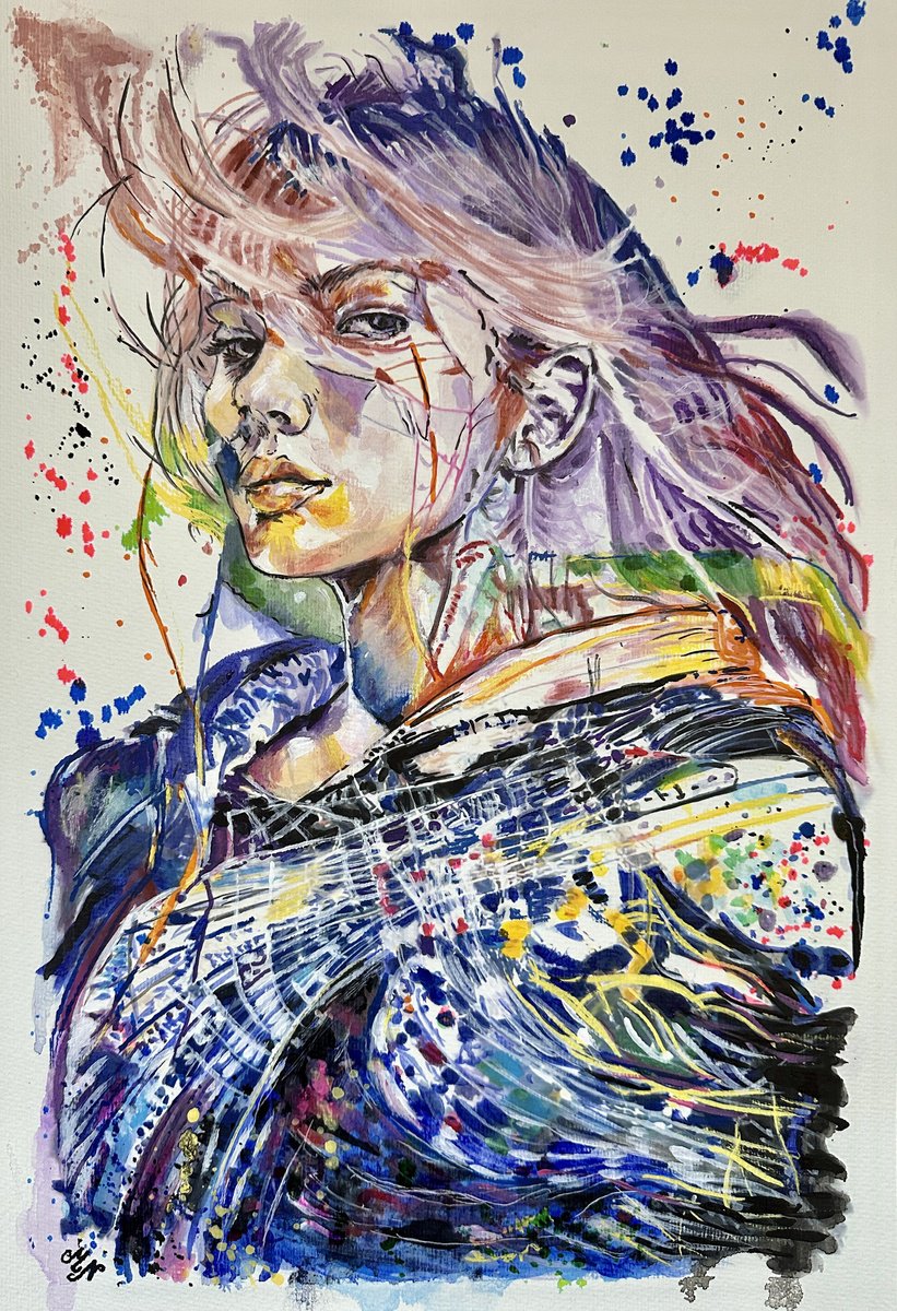 Expressive Portrait Acrylic Painting By Misty Lady - M. Nierobisz, 13 X 19", Lady Of The Water, Original Artwork