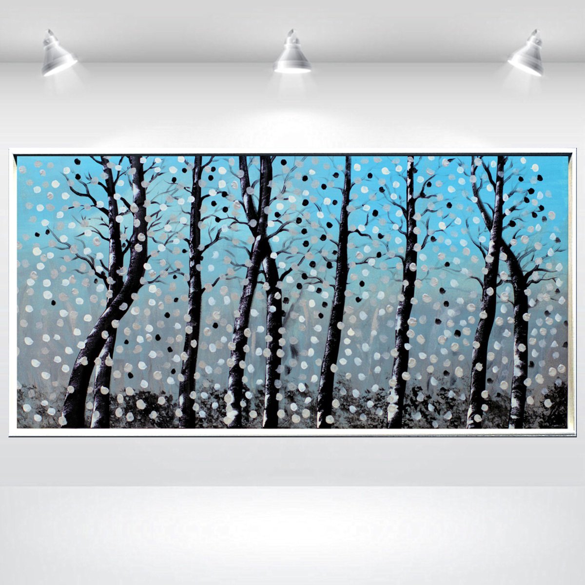 Abstract Landscape Acrylic Painting By Edelgard Schroer, 40 X 20, Winter Dots, Original Artwork