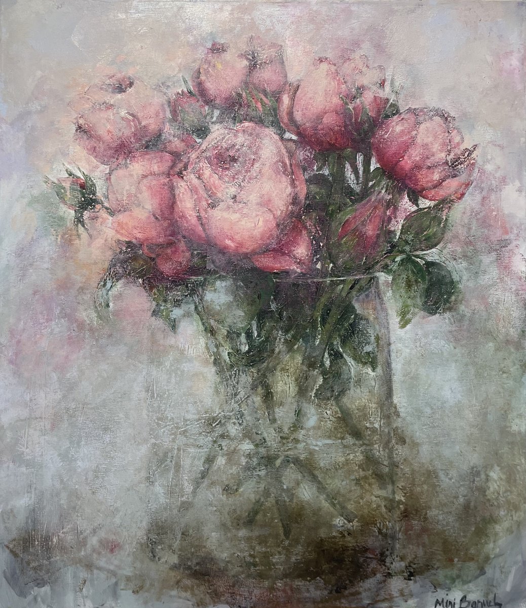 Pink Roses In A Vase By Miri Baruch, 28 X 31, Artwork For Sale On Artfinder