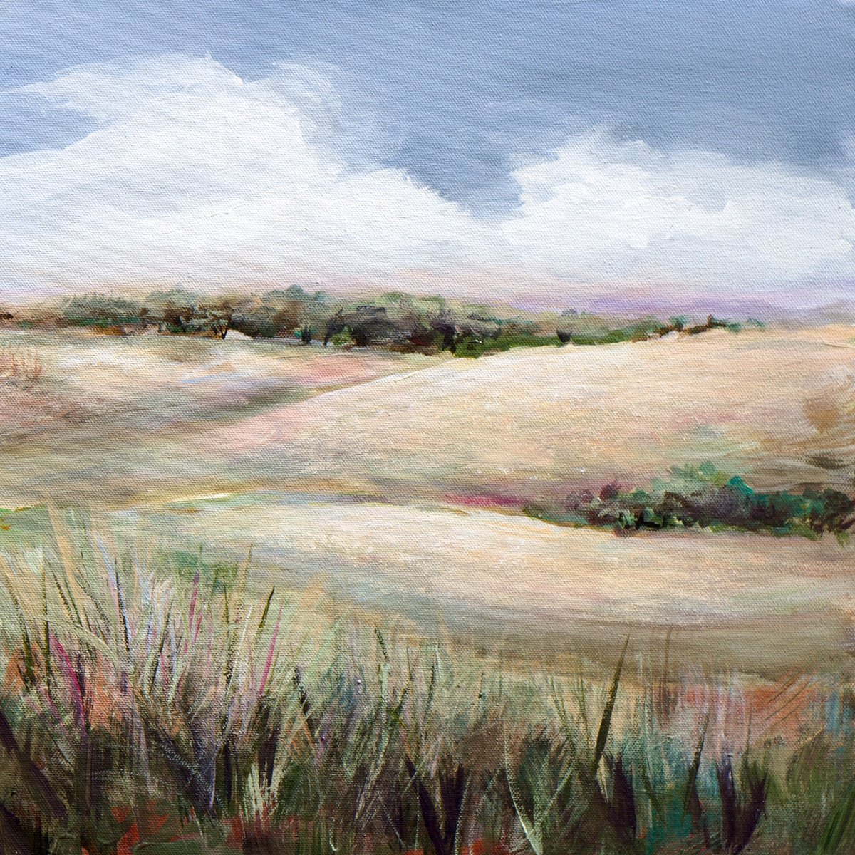 Impressionistic Landscape Acrylic Painting By Karen Hale, 16 X 16", Summer In The Foothills, Original Artwork