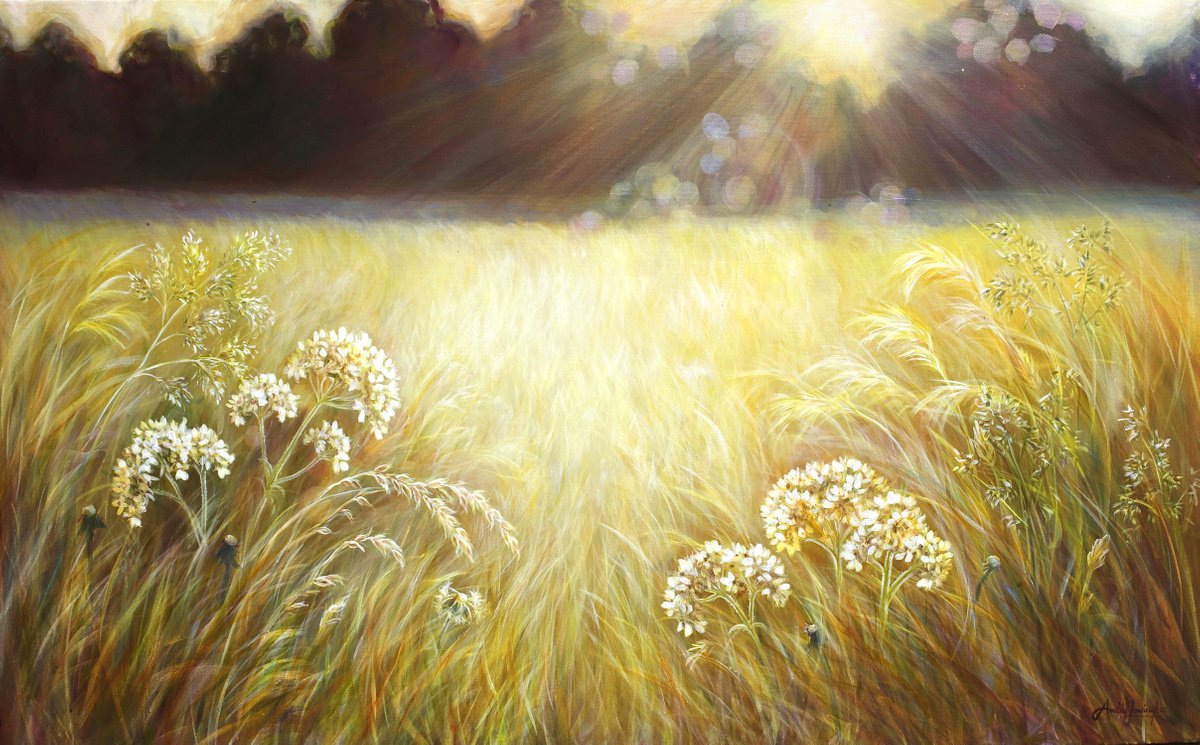 Stillness- Golden Meadow Painting by Anita Nowinska