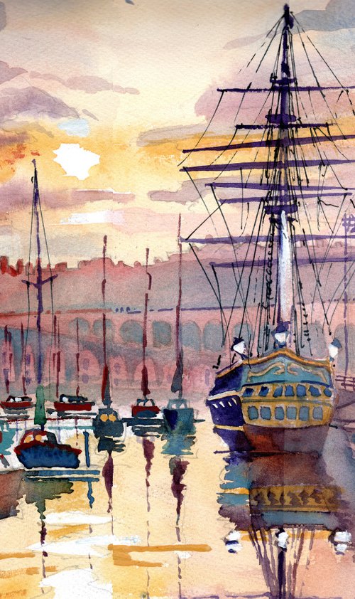 Grand Turk at Royal Harbour, Ramsgate. Sunset. Sea and Boats by Peter Day