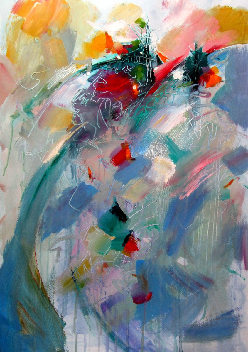 Abstract Landscape Acrylic Painting By Kovacs Anna Brigitta, 20 X 28", Landscape Impression, Original Artwork