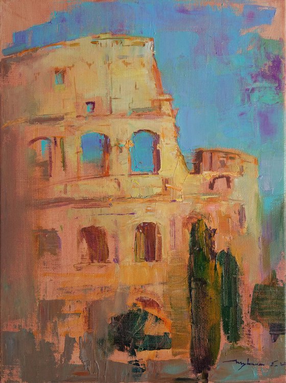 Roman Holiday Series . Colosseum .Original plein air oil painting .