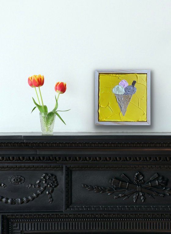 Ice cream on yellow (framed)