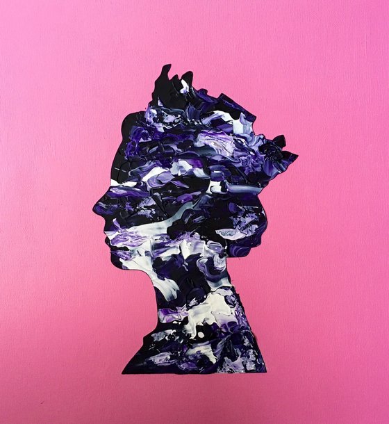 Queen #70 on pink , marble pattern PAINTING INSPIRED BY QUEEN ELIZABETH PORTRAIT