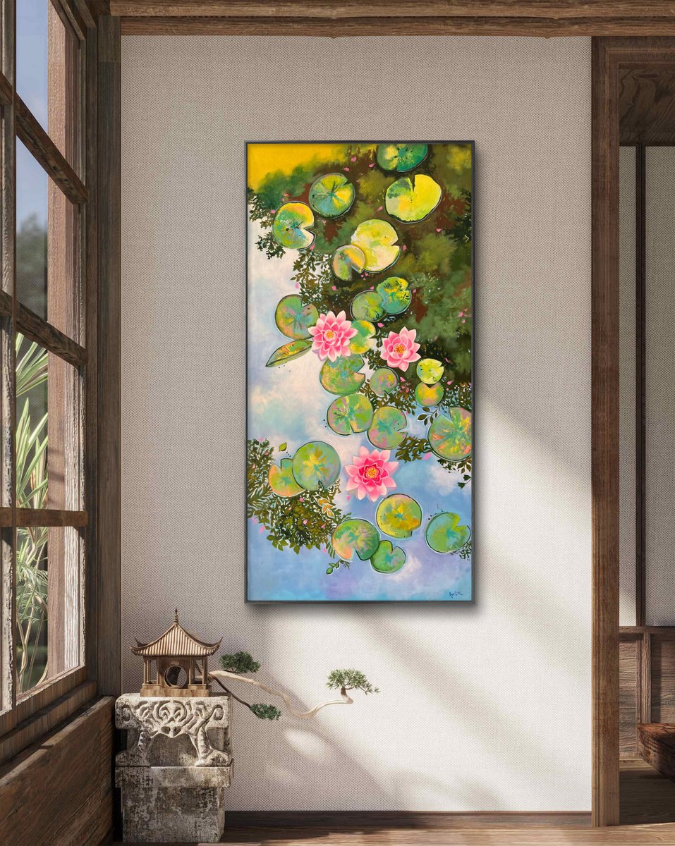 Impressionistic Landscape Acrylic Painting By Amita Dand, 24 X 48, Dance Of Light!, Original Artwork