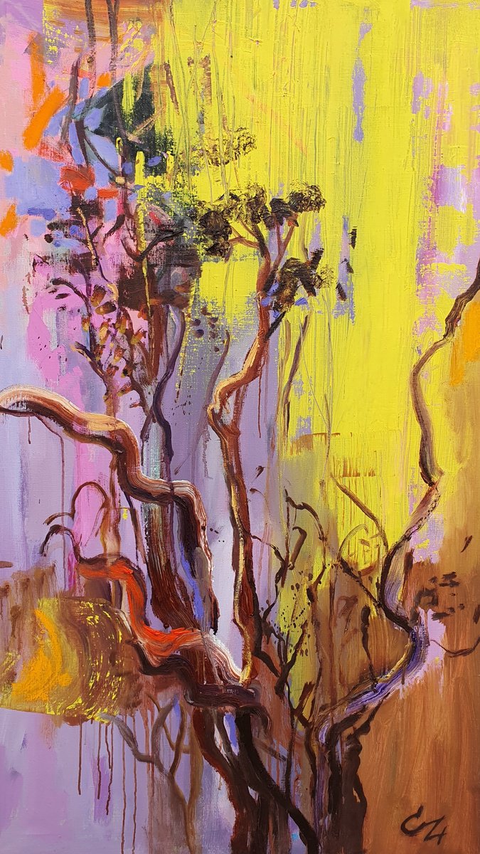 Expressive Landscape Oil Painting By Victoria Cozmolici, 28 X 47", Twilight, Original Artwork